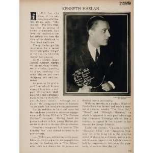  1923 Kenneth Harlan Silent Film Actor Biography Print 