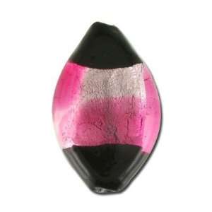  19mm Black and Pink Lined Foil Glass Oval Beads Arts 
