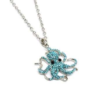  Rockabilly Punk Rock Blue Crystals Octopus Necklace 