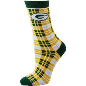  Green Bay Packers Ladies Green Gold Plaid Socks: Sports 