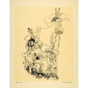  1911 Lithograph Cello Bug Fairy Fantasy Mystical Mushroom 