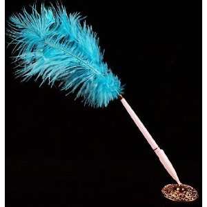  Turquoise Ostrich Feather Plume Pen Set Includes Ink Pen 