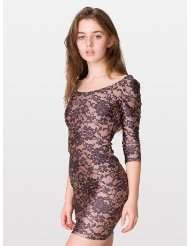 American Apparel Lace Print Nylon Tricot 3/4 Sleeve Dress