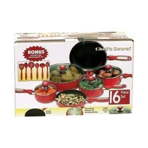    Chefs Secret 16 Piece Red Aluminum Cookware Set