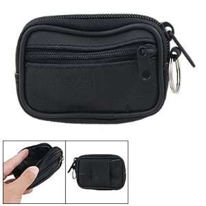  Black Faux Leather 2 Pocket Zippered Coin Keys Bag Purse: Electronics