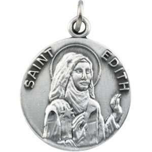   Silver 18.00 MM St. Edith Medal With 18.00 Inch Chain: Jewelry