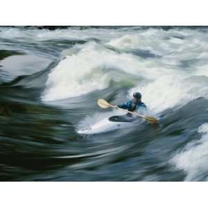 Whitewater Kayaker Surfing Standing Wave, Lochsa River, Idaho Premium 
