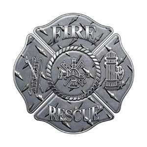  Fire Rescue Maltese Cross Decal   Diamond Plate   28 h 