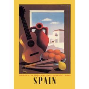  Spain: Guitar and Oranges 24X36 Giclee Paper: Home 