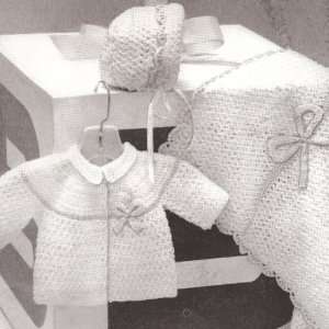 Vintage Crochet PATTERN to make   Baby Sweater Bonnet Blanket Set. NOT 