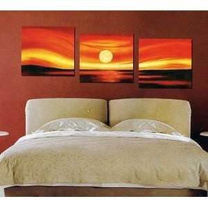   Art Oil Painting Stretched Ready to Hang 3 Piece Sunset: Everything
