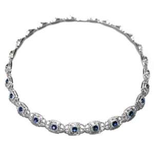  14K White Gold Sapphire and Diamond Necklace Jewelry