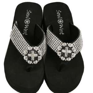 Soul West Cross Rhinestone Wedge Flip Flops   Size 8  