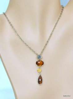 Gorgeous New $285 LORI BONN 3 Gemstone Teardrop Pendant Necklace SPICE 