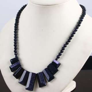 19L Blue Goldstone Round Gemstone Beads Necklace Gem  