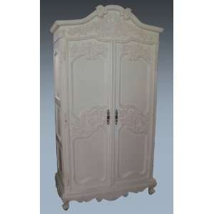  French White Carved Armoire With 6 Drawers