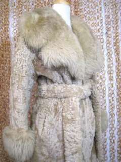 NZ Vintage Knight Adorable Womens Unique SHEEPSKIN Pelt Belted Coat M 