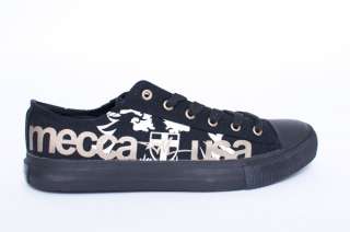 NEW MENS MECCA BLACK GOLD LOGO HIP HOP CLASSIC LOW TOP SNEAKERS SHOES 