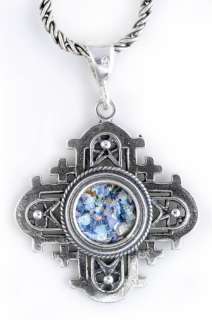 Sterling Silver Jerusalem Cross Pendant & Roman Glass  