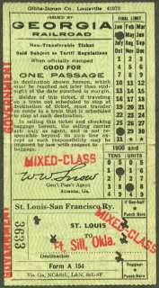 Georgia Railroad Frisco St Louis Ft Sill ticket 1963  