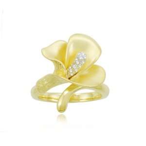 Yellow Gold Plated Sterling Silver Flower Diamond Ring (0.06 cttw, I J 