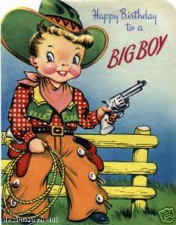 Vintage Magnet Happy Birthday Cowboy Kids #V26  