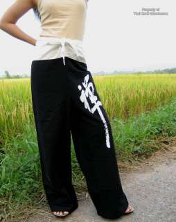 Thai Cotton Yoga Pants Black and White Zen Art size S  