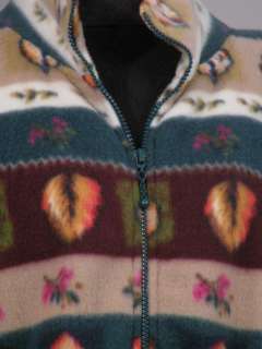 vtg 80s Dunner leaf print fleece zip front jacket L XL  