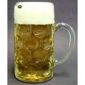  One Liter Plain German Glass Dimple Beer Mug: Kitchen 