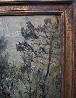 OIL PAINTING JEAN CAPEYRON 1850 FOREST FULL MOON ANTIQUE FRENCH 