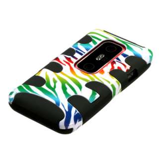 HTC Evo 3D Colorful Zebra/Black Fishbone Hybrid Hard Case Silicone 
