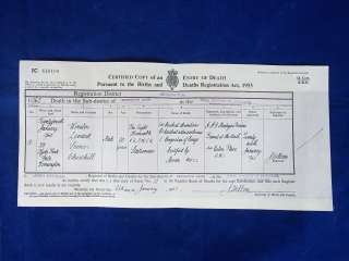Rare Official Copy Of Sir Winston Churchill Death Certificate Issued 