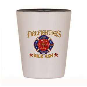  Shot Glass White and Black of Firefighters Kick Ash   Fire 
