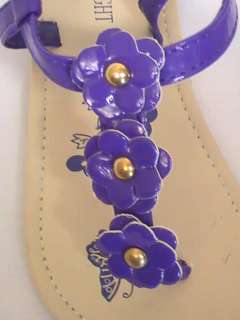 Girls Purple Thong Sandal w/Flowers BR0798 TDDLR Sz 8  