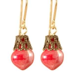 14 Kt Gold and Glass Anything but Antiquated Cherry Luster Earrings