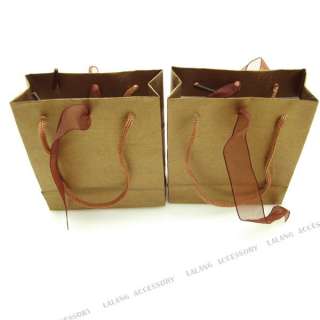 10x Brown Ribbon Paper Carrier Gift Bags 11x10cm 120203  