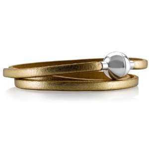 Avedon Sterling Silver Gold Leather Wrap with Magnetic Sphere Bracelet 