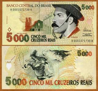 Brazil, 5000 (5,000) Cruzeiros Reais (1993) P 241, UNC  serie 0001 
