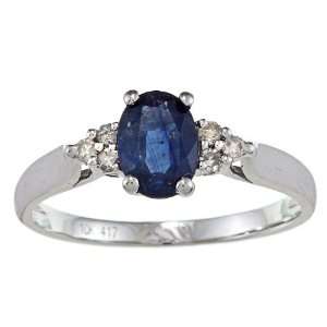 10k White Gold Genuine Blue Sapphire and Diamond Ring (1/8 TDW)   size 
