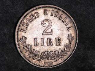 ITALY 1863N 2 Lire Silver F VF  