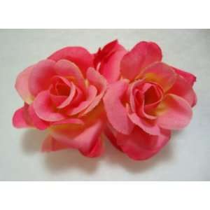  Bright Pink Rose Hair Flower Barrette Clip: Beauty