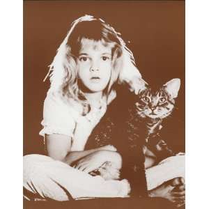  Young Drew Barrymore with Kitty 11 X 14 Sepia Poster 