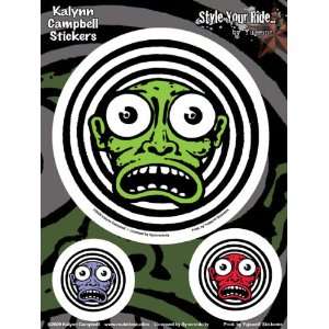     Hypnotizing Green Face   Set of 3 Stickers / Decals Automotive