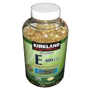  Kirkland Signature Vitamin E 400 I.U. 500 Softgels, Bottle 