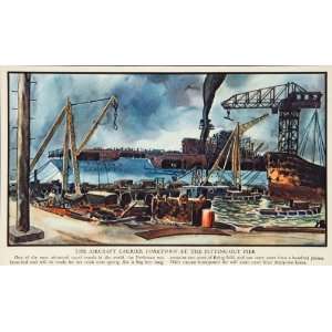  1936 Print Aircraft Carrier Yorktown Shipyard Pier Wood 