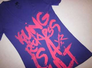 new] YOUNG & RECKLESS Girls Cult T Shirt (sz. SML XL)   Purple/Pink 