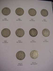 1883 1912 COMPLETE LIBERTY V NICKEL SET WITH 1885, 1886 & 1912 S IN 