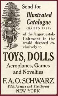 SUPERB 1911 CHRISTMAS TOYS AD BY F.A.O. SCHWARZ OF NYC  
