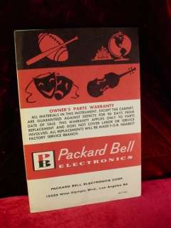 Vintage 1950s/1960s PACKARD BELL Stereo RADIO Instructions MANUAL Card 