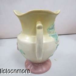   ART USA W 4  6 1/2 WILDFLOWER VASE YELLOW & PINK DOUBLE HANDLE  